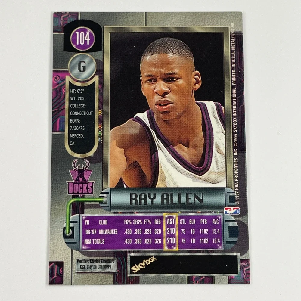 Ray Allen 1997-98 SkyBox Metal Universe Milwaukee Bucks Basketball Card 104